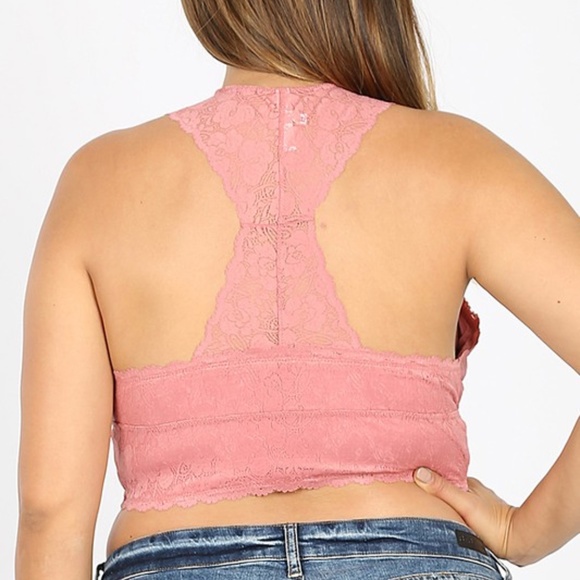 Ash Rose Bralette Hourglass Back Lace w. Removable Pads Stretch Sz. 3X Plus Pink - Picture 3 of 14